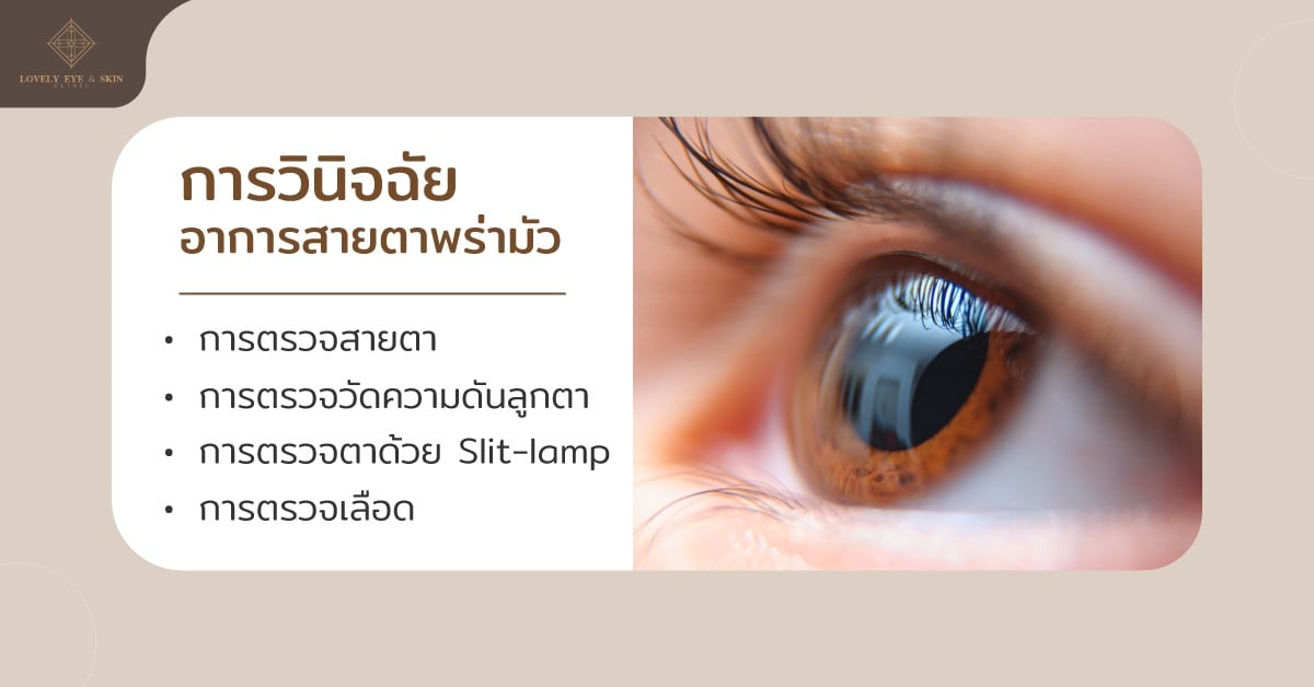 ในการวินิจฉัยอาการตามัว มีวิธีการตรวจสอบสายตา ความดันลูกตา